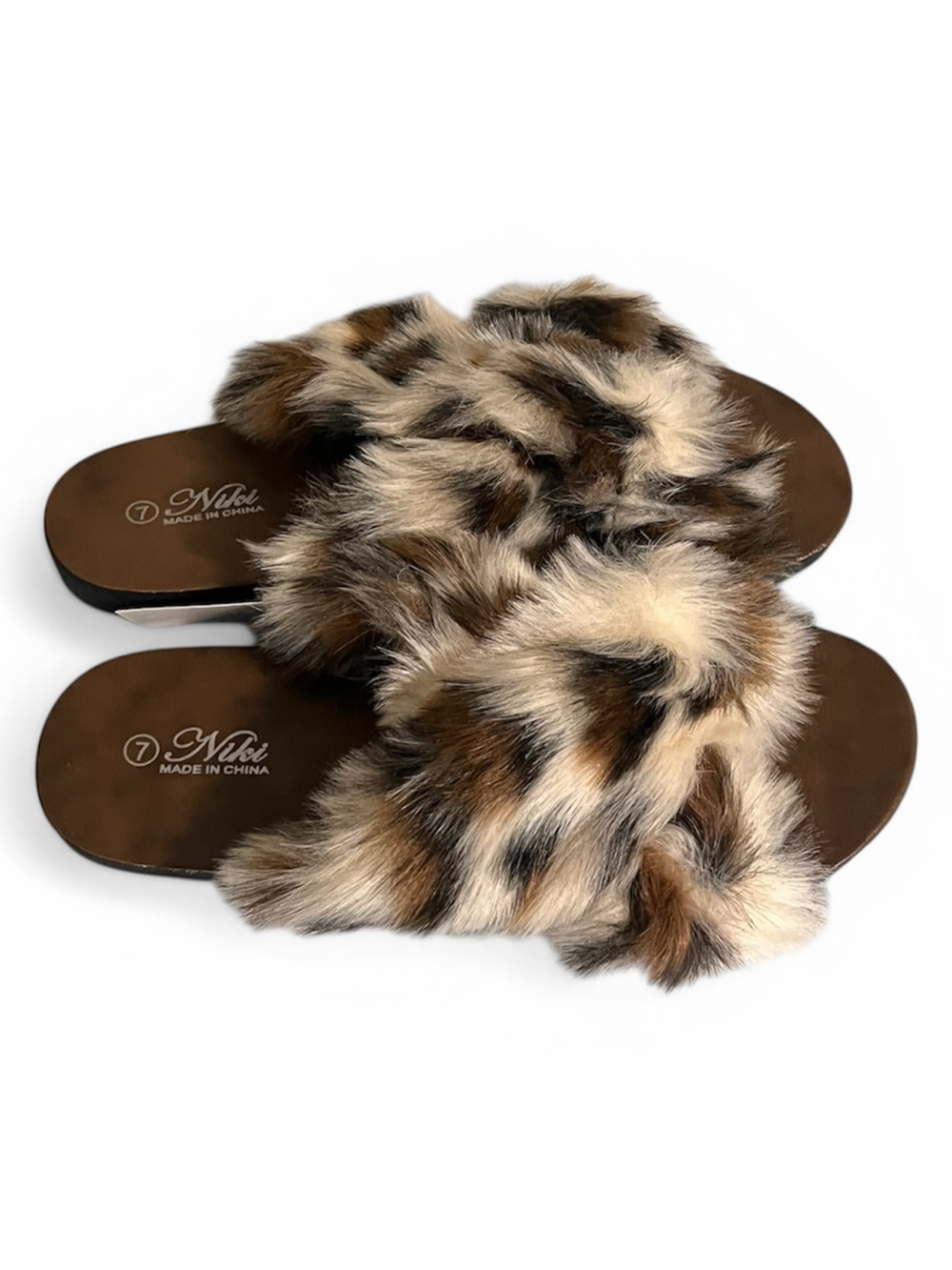 Faux Fur Slide Sandals - Brown Multi